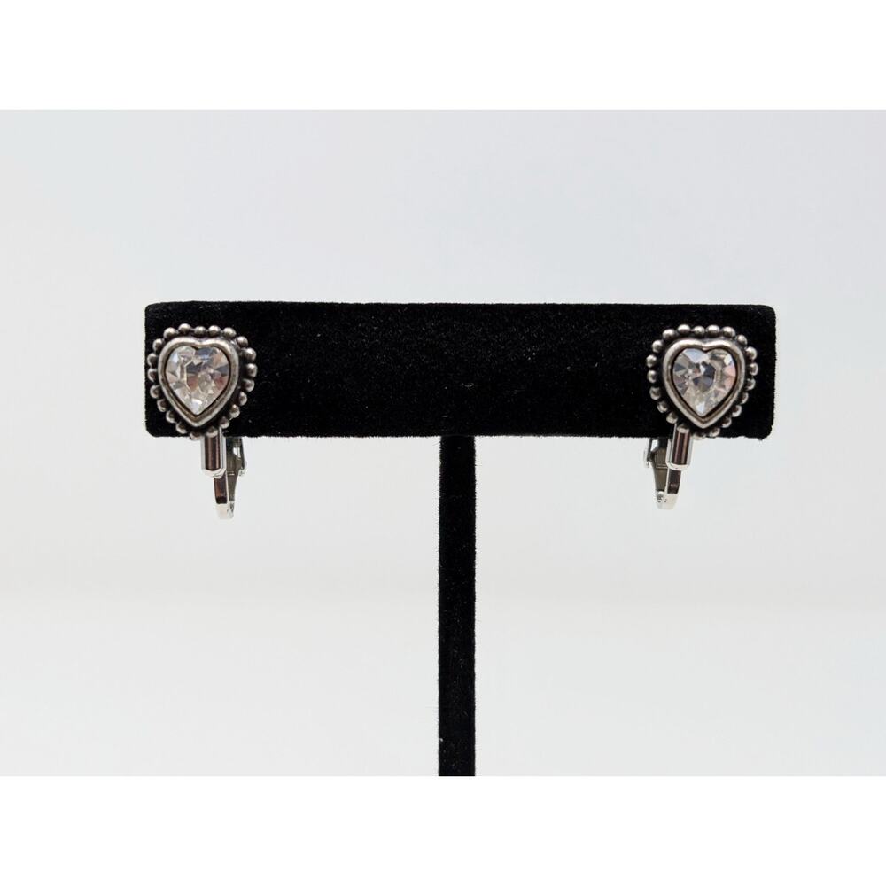 Silver Tone Heart Shaped Clip On Rhinestone Dainty